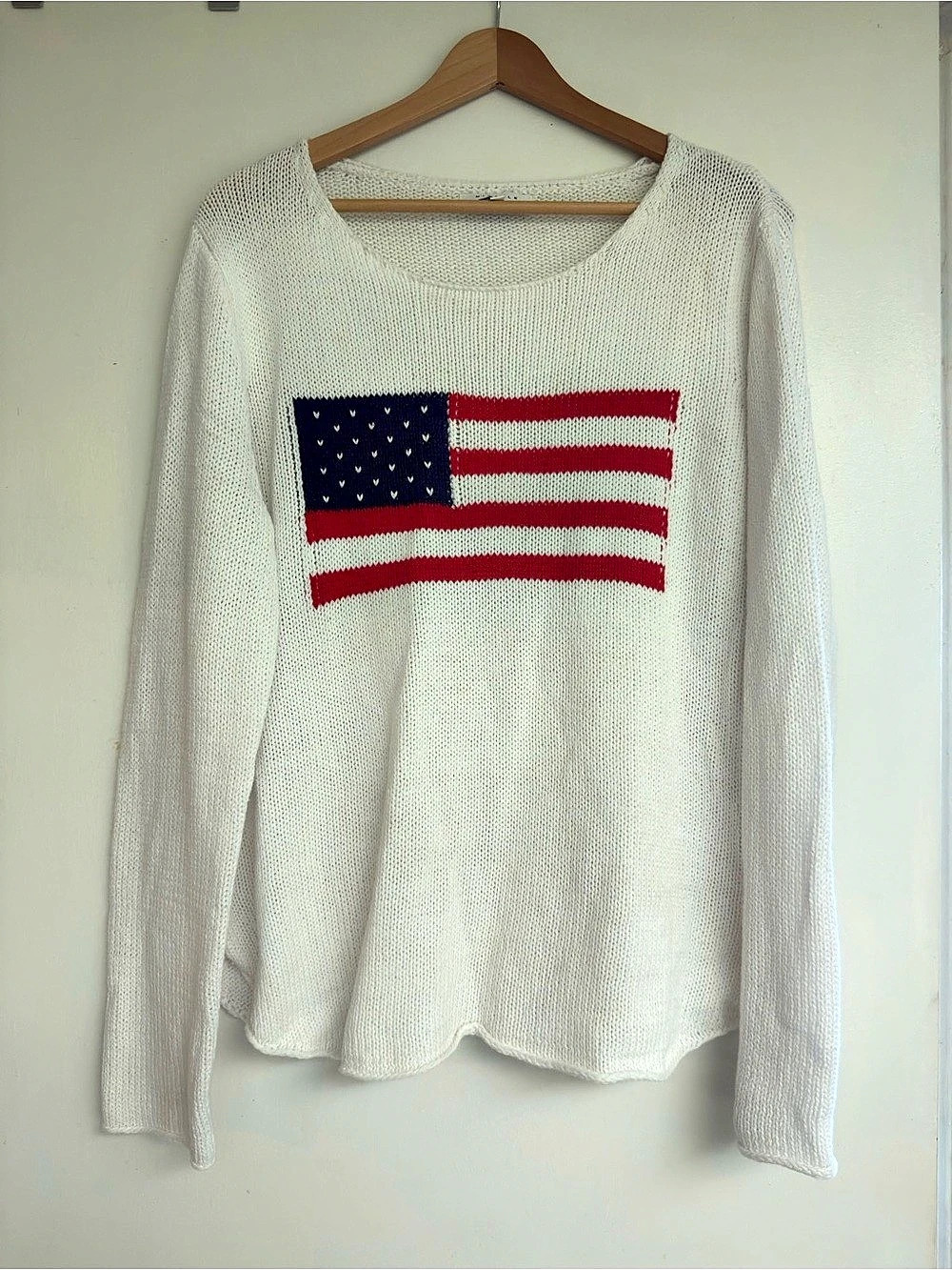 Miracle Knit American Flag Sweater White & Red Large